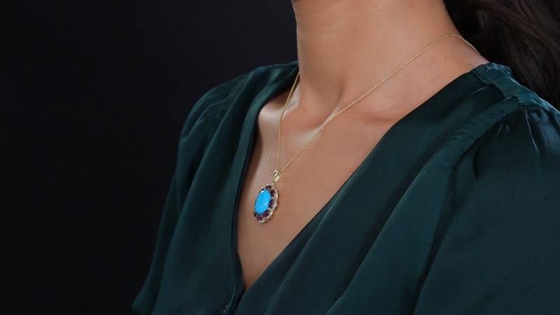 Sleeping Beauty Turquoise and Multi Gemstone 10.30 ctw Pendant Necklace in 18K Vermeil Yellow Gold Over Sterling Silver 20 Inches