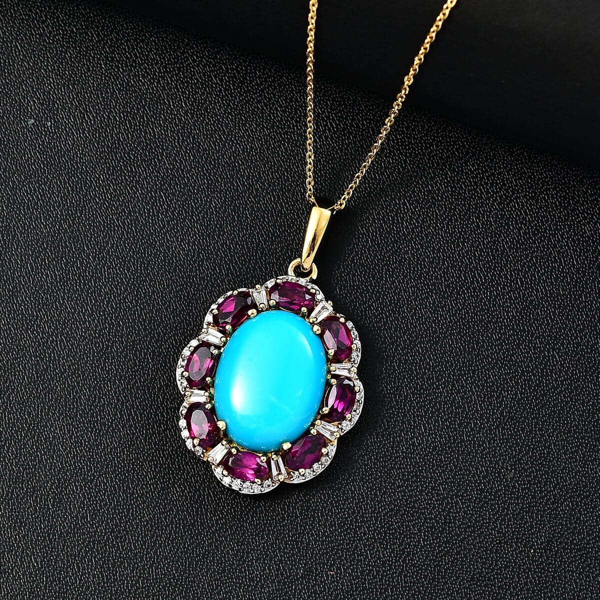 Sleeping Beauty Turquoise and Multi Gemstone 10.30 ctw Pendant Necklace in 18K Vermeil Yellow Gold Over Sterling Silver 20 Inches image number 1