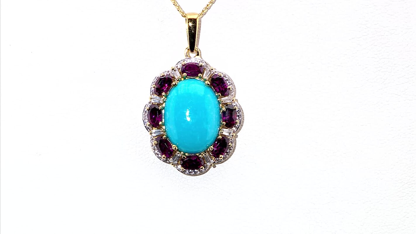Sleeping Beauty Turquoise and Multi Gemstone 10.30 ctw Pendant Necklace in 18K Vermeil Yellow Gold Over Sterling Silver 20 Inches