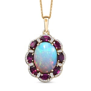 Ethiopian Welo Opal and Multi Gemstone 10.30 ctw Pendant Necklace in 18K Vermeil Yellow Gold Over Sterling Silver 20 Inches