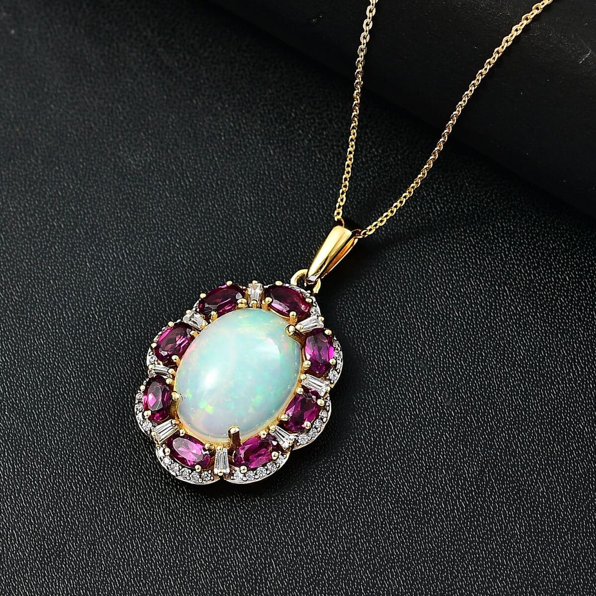 Ethiopian Welo Opal and Multi Gemstone 10.30 ctw Pendant Necklace in 18K Vermeil Yellow Gold Over Sterling Silver 20 Inches image number 1