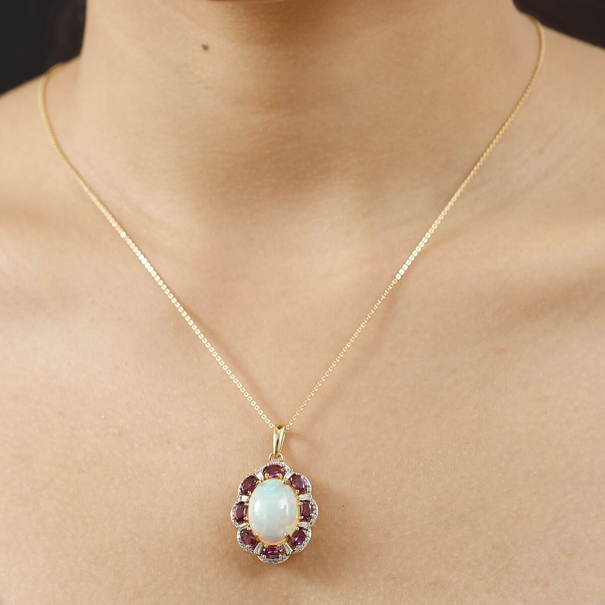 Ethiopian Welo Opal and Multi Gemstone 10.30 ctw Pendant Necklace in 18K Vermeil Yellow Gold Over Sterling Silver 20 Inches image number 2