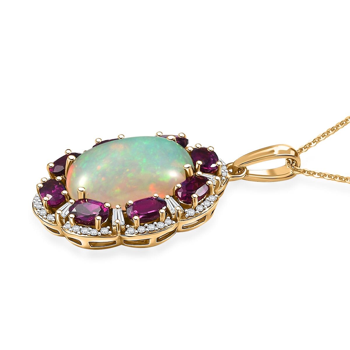 Ethiopian Welo Opal and Multi Gemstone 10.30 ctw Pendant Necklace in 18K Vermeil Yellow Gold Over Sterling Silver 20 Inches image number 3