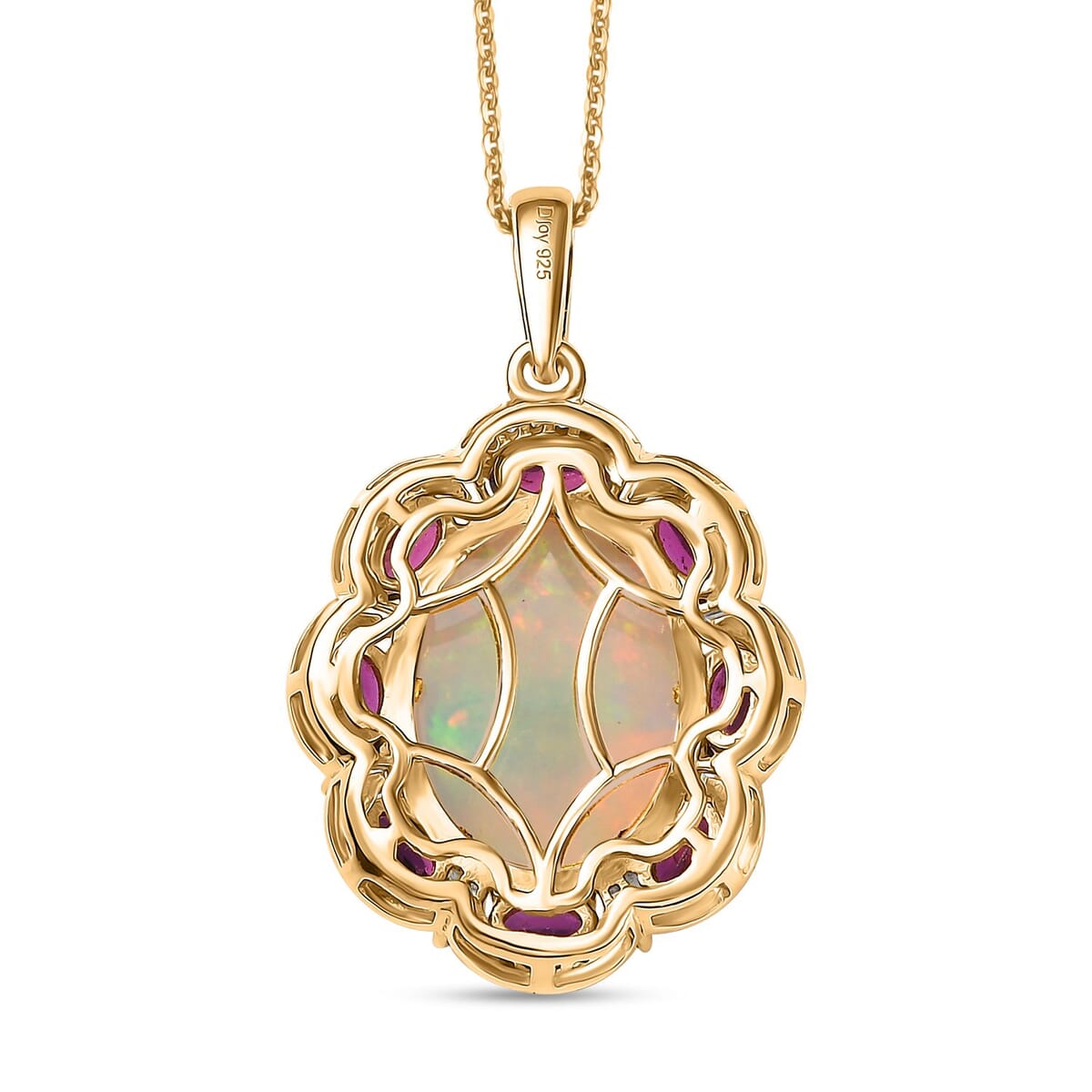 Ethiopian Welo Opal and Multi Gemstone 10.30 ctw Pendant Necklace in 18K Vermeil Yellow Gold Over Sterling Silver 20 Inches image number 4