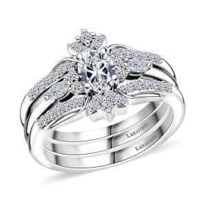 Set of 2 Luxuriant Lab Grown Diamond E-F VS 0.90 ctw Starlight Crown Ring in Rhodium Over Sterling Silver (Size 6.00)