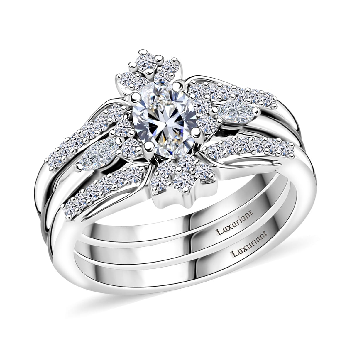 Set of 2 Luxuriant Lab Grown Diamond E-F VS 0.90 ctw Starlight Crown Ring in Rhodium Over Sterling Silver (Size 9.00) image number 0