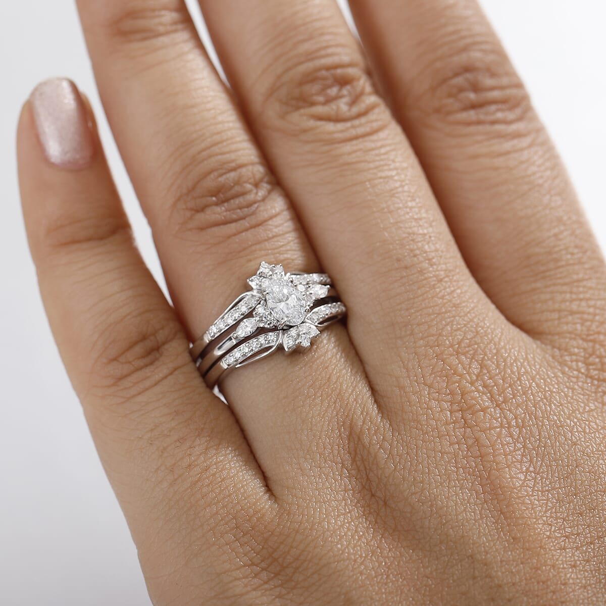 Set of 2 Luxuriant Lab Grown Diamond E-F VS 0.90 ctw Starlight Crown Ring in Rhodium Over Sterling Silver (Size 9.00) image number 2