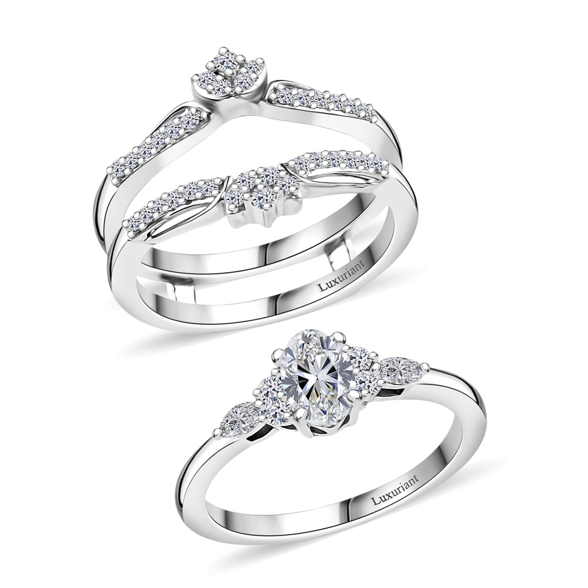 Set of 2 Luxuriant Lab Grown Diamond E-F VS 0.90 ctw Starlight Crown Ring in Rhodium Over Sterling Silver (Size 9.00) image number 3