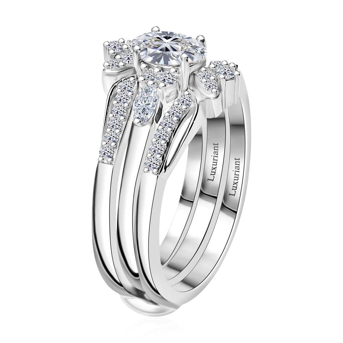Set of 2 Luxuriant Lab Grown Diamond E-F VS 0.90 ctw Starlight Crown Ring in Rhodium Over Sterling Silver (Size 9.00) image number 4