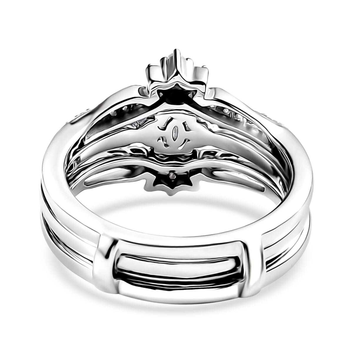 Set of 2 Luxuriant Lab Grown Diamond E-F VS 0.90 ctw Starlight Crown Ring in Rhodium Over Sterling Silver (Size 9.00) image number 5