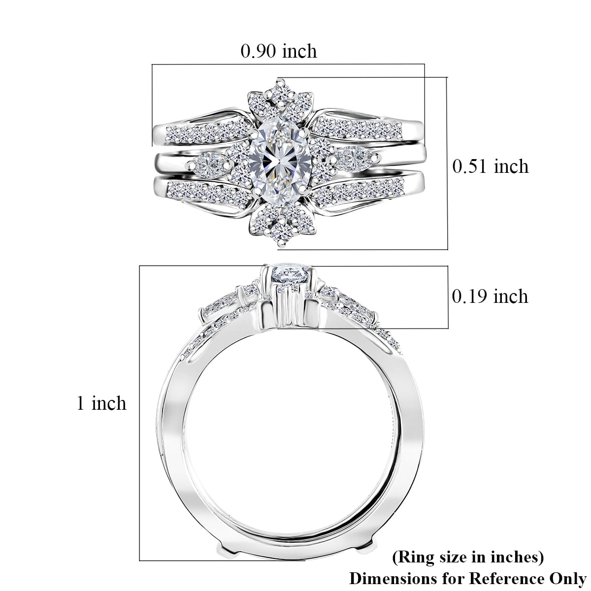 Set of 2 Luxuriant Lab Grown Diamond E-F VS 0.90 ctw Starlight Crown Ring in Rhodium Over Sterling Silver (Size 9.00) image number 6