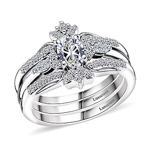 Set of 2 Luxuriant Lab Grown Diamond E-F VS 0.90 ctw Starlight Crown Ring in Rhodium Over Sterling Silver (Size 7.00)