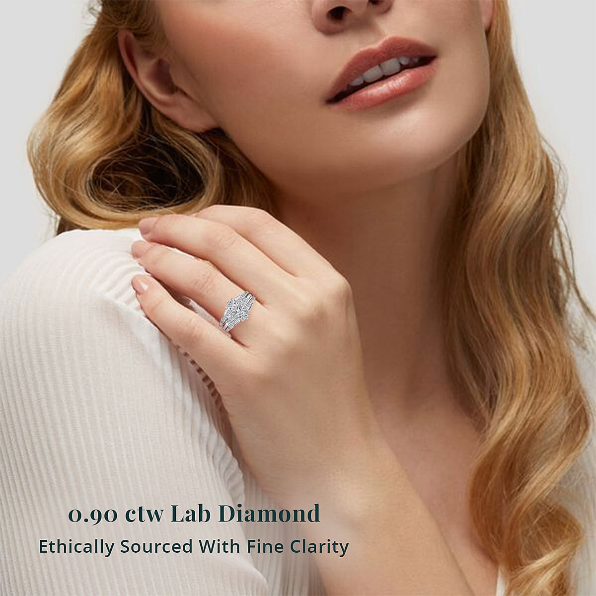 Set of 2 Luxuriant Lab Grown Diamond E-F VS 0.90 ctw Starlight Crown Ring in Rhodium Over Sterling Silver (Size 7.00) image number 1