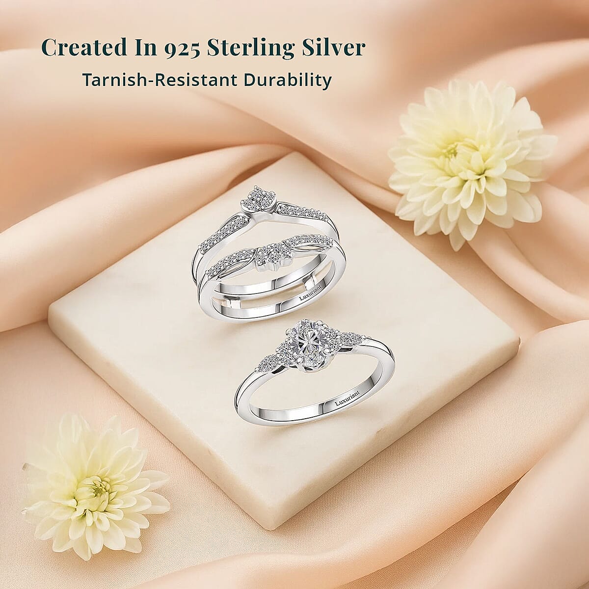 Set of 2 Luxuriant Lab Grown Diamond E-F VS 0.90 ctw Starlight Crown Ring in Rhodium Over Sterling Silver (Size 7.00) image number 2