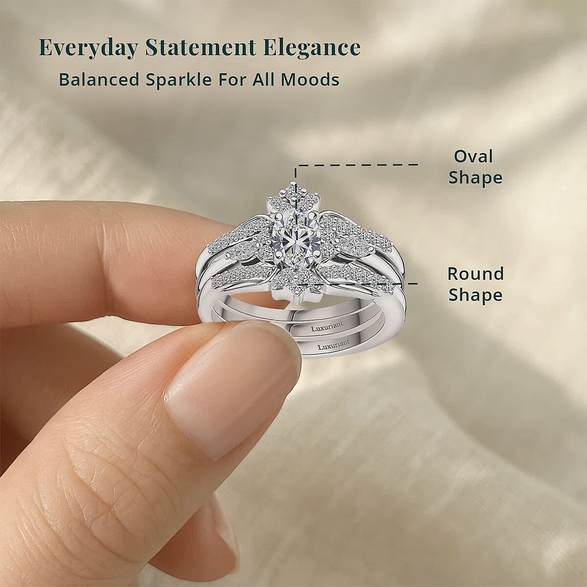 Set of 2 Luxuriant Lab Grown Diamond E-F VS 0.90 ctw Starlight Crown Ring in Rhodium Over Sterling Silver (Size 7.00) image number 4