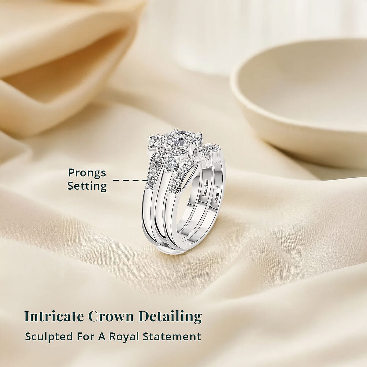 Set of 2 Luxuriant Lab Grown Diamond E-F VS 0.90 ctw Starlight Crown Ring in Rhodium Over Sterling Silver (Size 7.00) image number 5