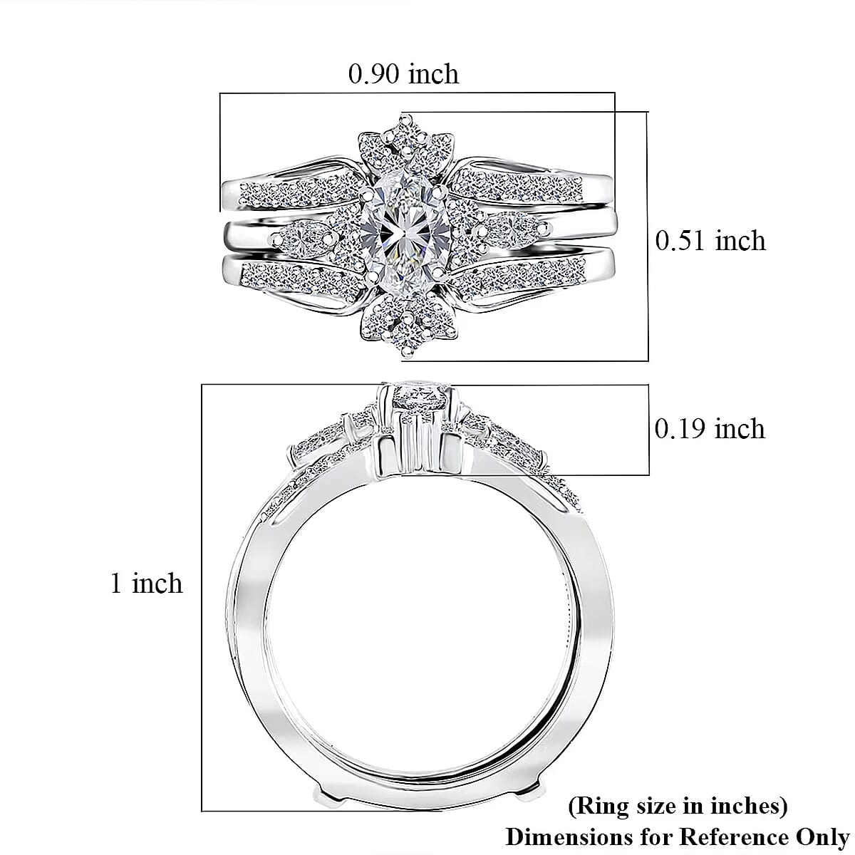 Set of 2 Luxuriant Lab Grown Diamond E-F VS 0.90 ctw Starlight Crown Ring in Rhodium Over Sterling Silver (Size 7.00) image number 6