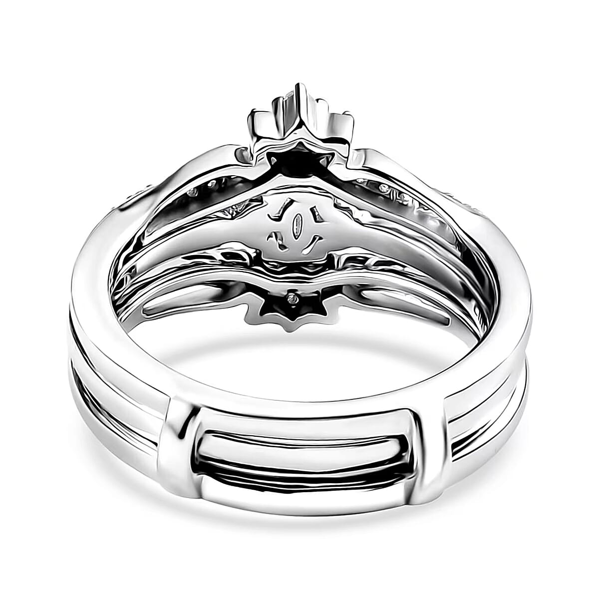 Set of 2 Luxuriant Lab Grown Diamond E-F VS 0.90 ctw Starlight Crown Ring in Rhodium Over Sterling Silver (Size 7.00) image number 7