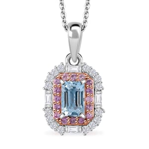 Premium Mangoro Aquamarine and Multi Gemstone 1.10 ctw Ocean Serenade Pendant Necklace in 18K Vermeil RG and Rhodium Over Sterling Silver 20 Inches
