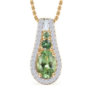 Luxoro Premium Tsavorite Garnet and White Diamond SI 1.10 ctw Pendant Necklace in 10K Yellow Gold 20 Inches
