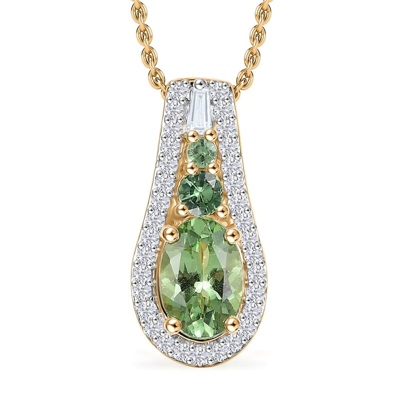 Luxoro Premium Tsavorite Garnet and White Diamond SI 1.10 ctw Pendant Necklace in 10K Yellow Gold 20 Inches