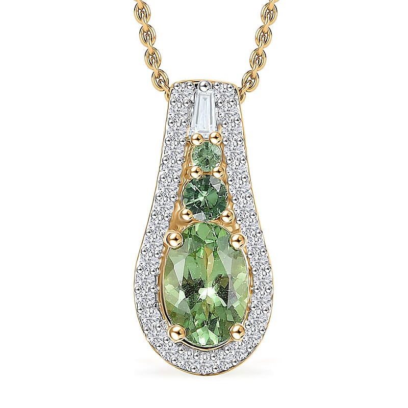 Luxoro Premium Tsavorite Garnet and White Diamond SI 1.10 ctw Pendant Necklace in 10K Yellow Gold 20 Inches