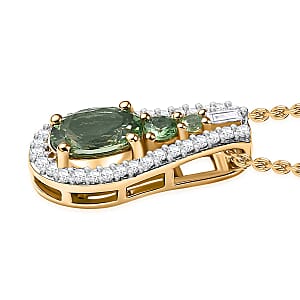 Luxoro Premium Tsavorite Garnet and White Diamond SI 1.10 ctw Pendant Necklace in 10K Yellow Gold 20 Inches