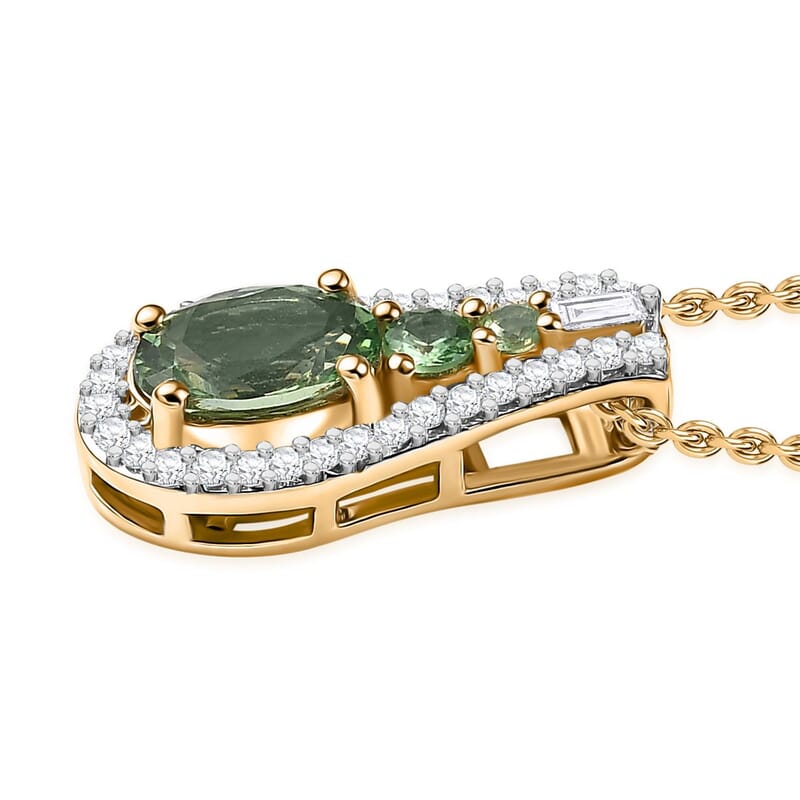 Luxoro Premium Tsavorite Garnet and White Diamond SI 1.10 ctw Pendant Necklace in 10K Yellow Gold 20 Inches