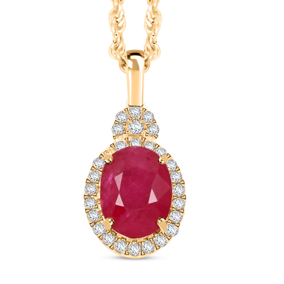 Certified & Appraised Luxoro AAA Mozambique Ruby and I2 Diamond 2.45 ctw Pendant Necklace in 14K Yellow Gold 18 Inches image number 0