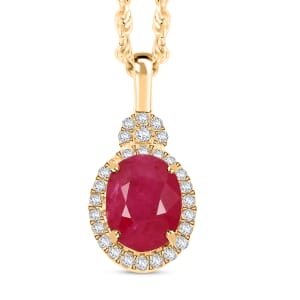 Certified & Appraised Luxoro AAA Mozambique Ruby and I2 Diamond 2.45 ctw Pendant Necklace in 14K Yellow Gold 18 Inches