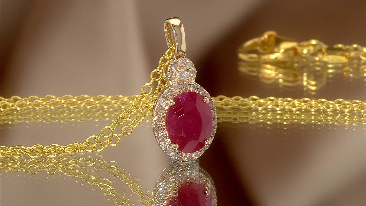 Certified & Appraised Luxoro AAA Mozambique Ruby and I2 Diamond 2.45 ctw Pendant Necklace in 14K Yellow Gold 18 Inches