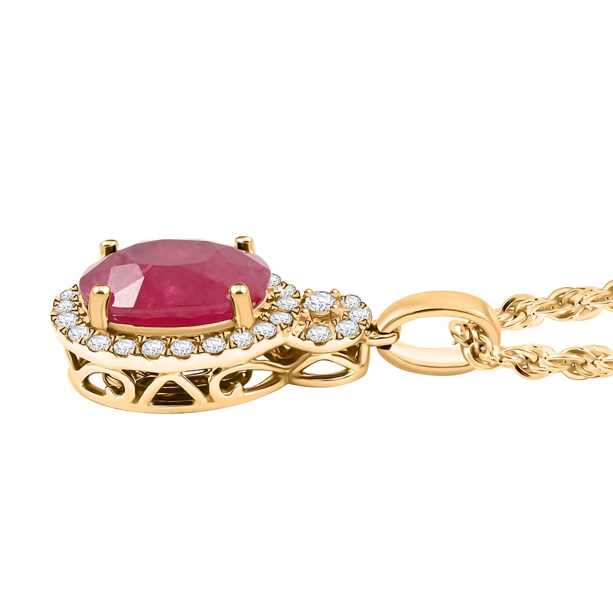 Certified & Appraised Luxoro AAA Mozambique Ruby and I2 Diamond 2.45 ctw Pendant Necklace in 14K Yellow Gold 18 Inches image number 2