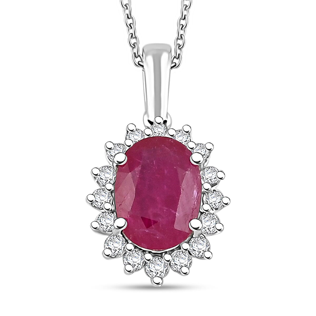 Certified & Appraised Rhapsody AAAA Mozambique Ruby and E-F VS Diamond 1.75 ctw Pendant Necklace in 950 Platinum 18 Inches image number 0