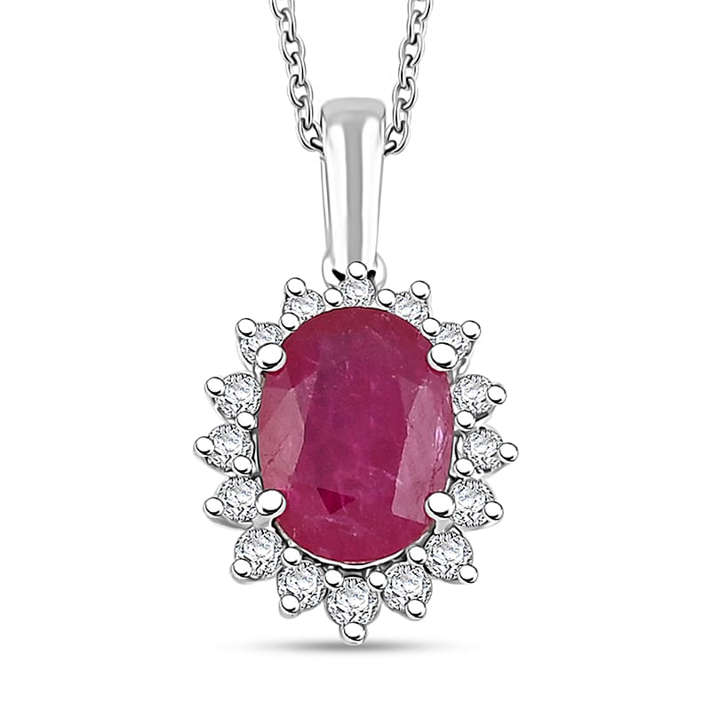 Certified & Appraised Rhapsody AAAA Mozambique Ruby and E-F VS Diamond 1.75 ctw Pendant Necklace in 950 Platinum 18 Inches