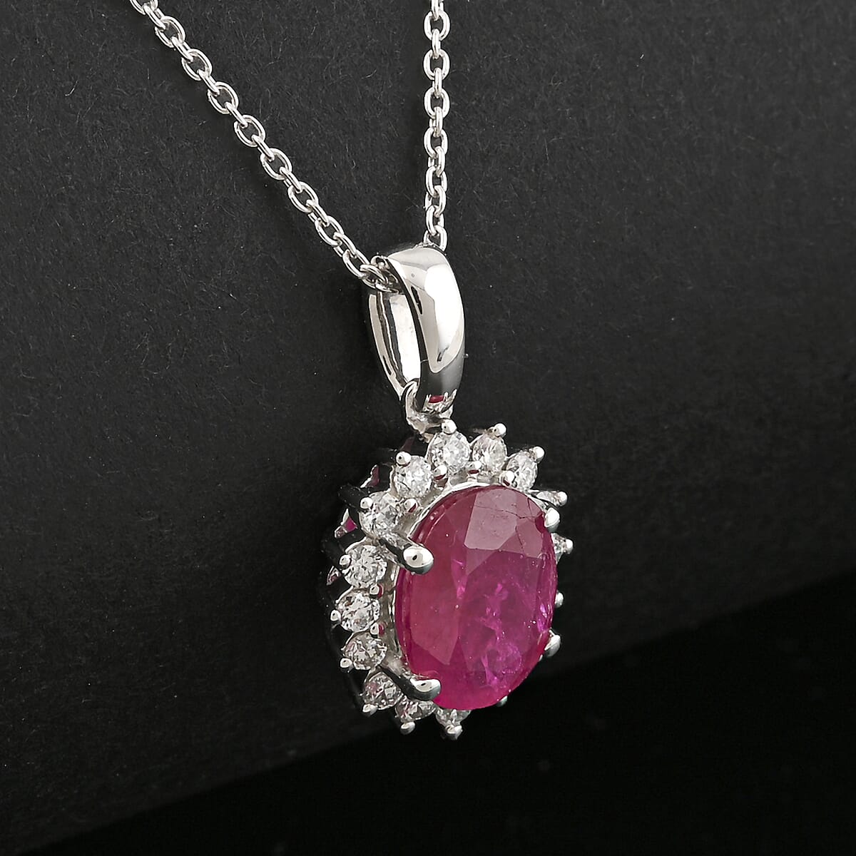 Certified & Appraised Rhapsody AAAA Mozambique Ruby and E-F VS Diamond 1.75 ctw Pendant Necklace in 950 Platinum 18 Inches image number 1