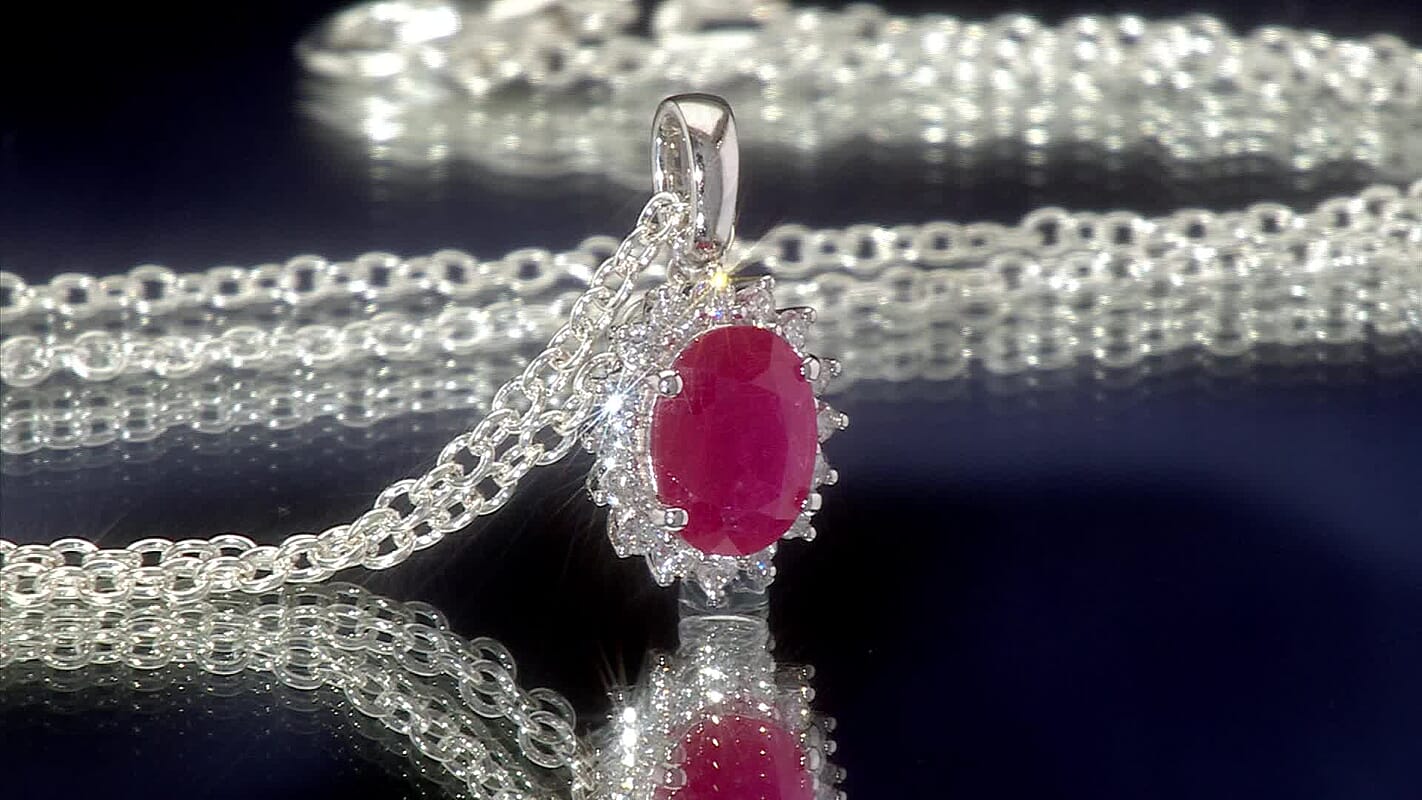 Certified & Appraised Rhapsody AAAA Mozambique Ruby and E-F VS Diamond 1.75 ctw Pendant Necklace in 950 Platinum 18 Inches