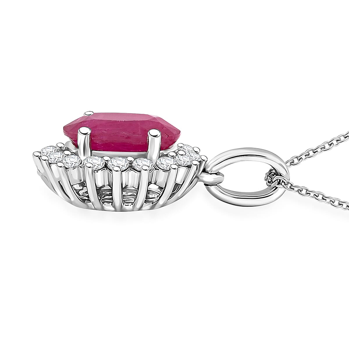 Certified & Appraised Rhapsody AAAA Mozambique Ruby and E-F VS Diamond 1.75 ctw Pendant Necklace in 950 Platinum 18 Inches image number 3