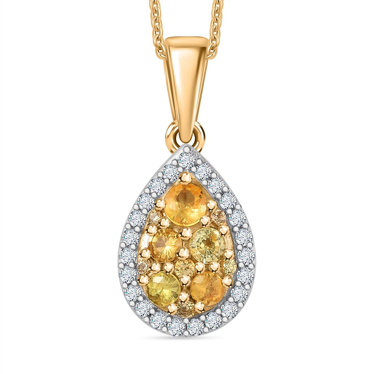 Madagascar Yellow Sapphire and White Zircon 1.00 ctw Dewdrop Pendant Necklace in 18K Vermeil Yellow Gold Over Sterling Silver 20 Inches image number 0