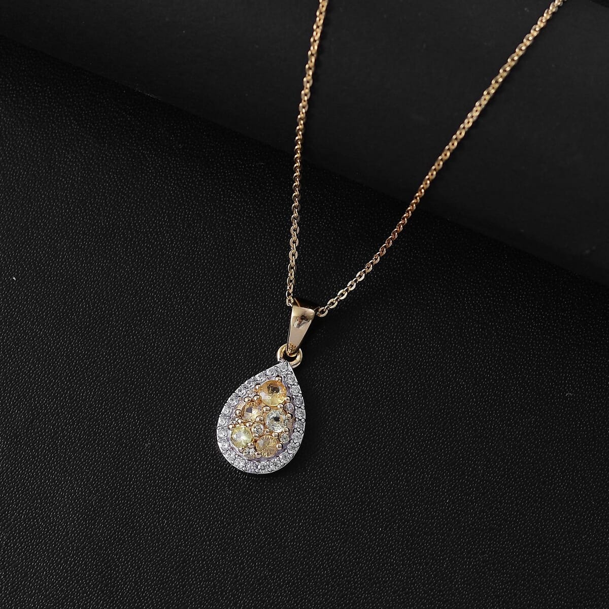 Madagascar Yellow Sapphire and White Zircon 1.00 ctw Dewdrop Pendant Necklace in 18K Vermeil Yellow Gold Over Sterling Silver 20 Inches image number 1