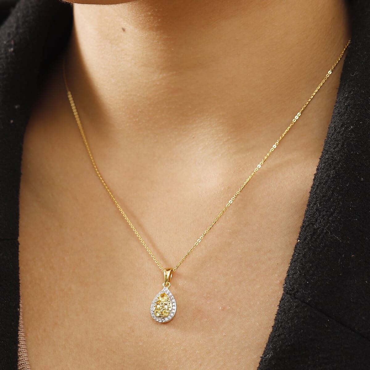 Madagascar Yellow Sapphire and White Zircon 1.00 ctw Dewdrop Pendant Necklace in 18K Vermeil Yellow Gold Over Sterling Silver 20 Inches image number 2
