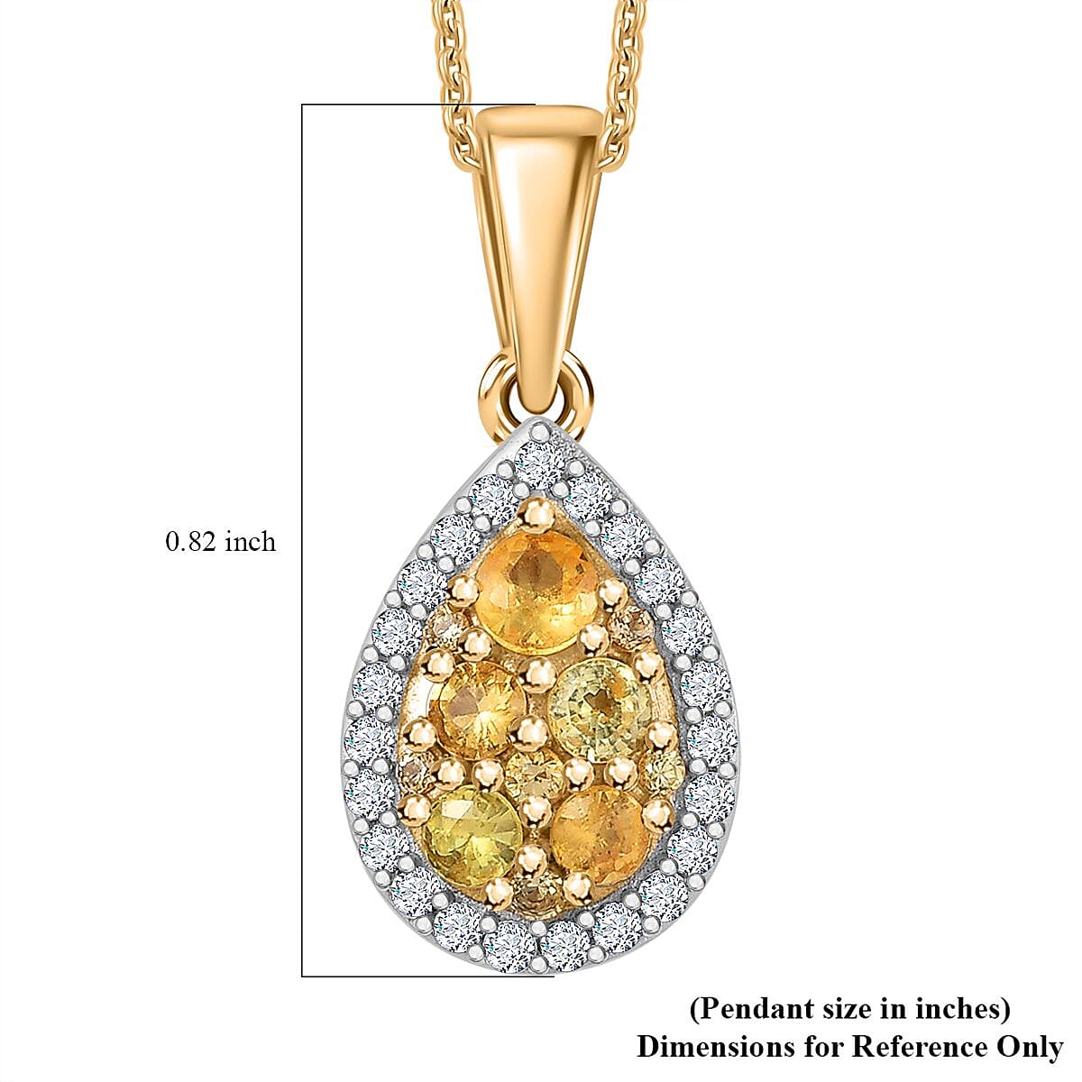 Madagascar Yellow Sapphire and White Zircon 1.00 ctw Dewdrop Pendant Necklace in 18K Vermeil Yellow Gold Over Sterling Silver 20 Inches
