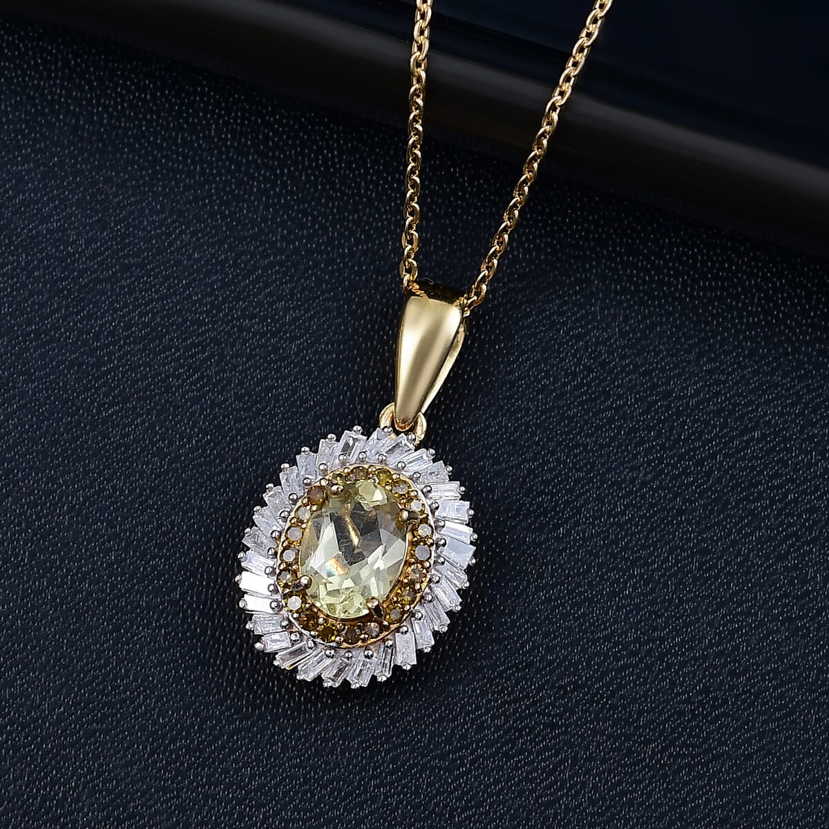 Premium Madagascar Yellow Apatite, Natural Yellow and White Diamond 1.00 ctw Pendant Necklace in 18K Vermeil Yellow Gold Over Sterling Silver 20 Inches image number 1