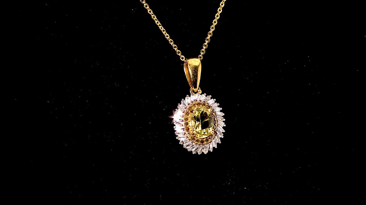Premium Madagascar Yellow Apatite, Natural Yellow and White Diamond 1.00 ctw Pendant Necklace in 18K Vermeil Yellow Gold Over Sterling Silver 20 Inches