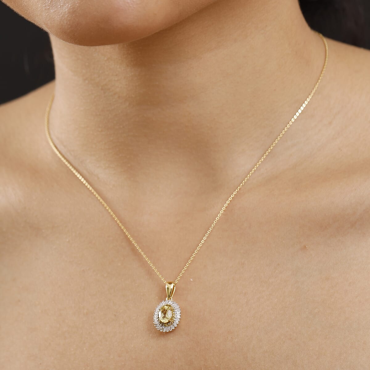 Premium Madagascar Yellow Apatite, Natural Yellow and White Diamond 1.00 ctw Pendant Necklace in 18K Vermeil Yellow Gold Over Sterling Silver 20 Inches image number 2