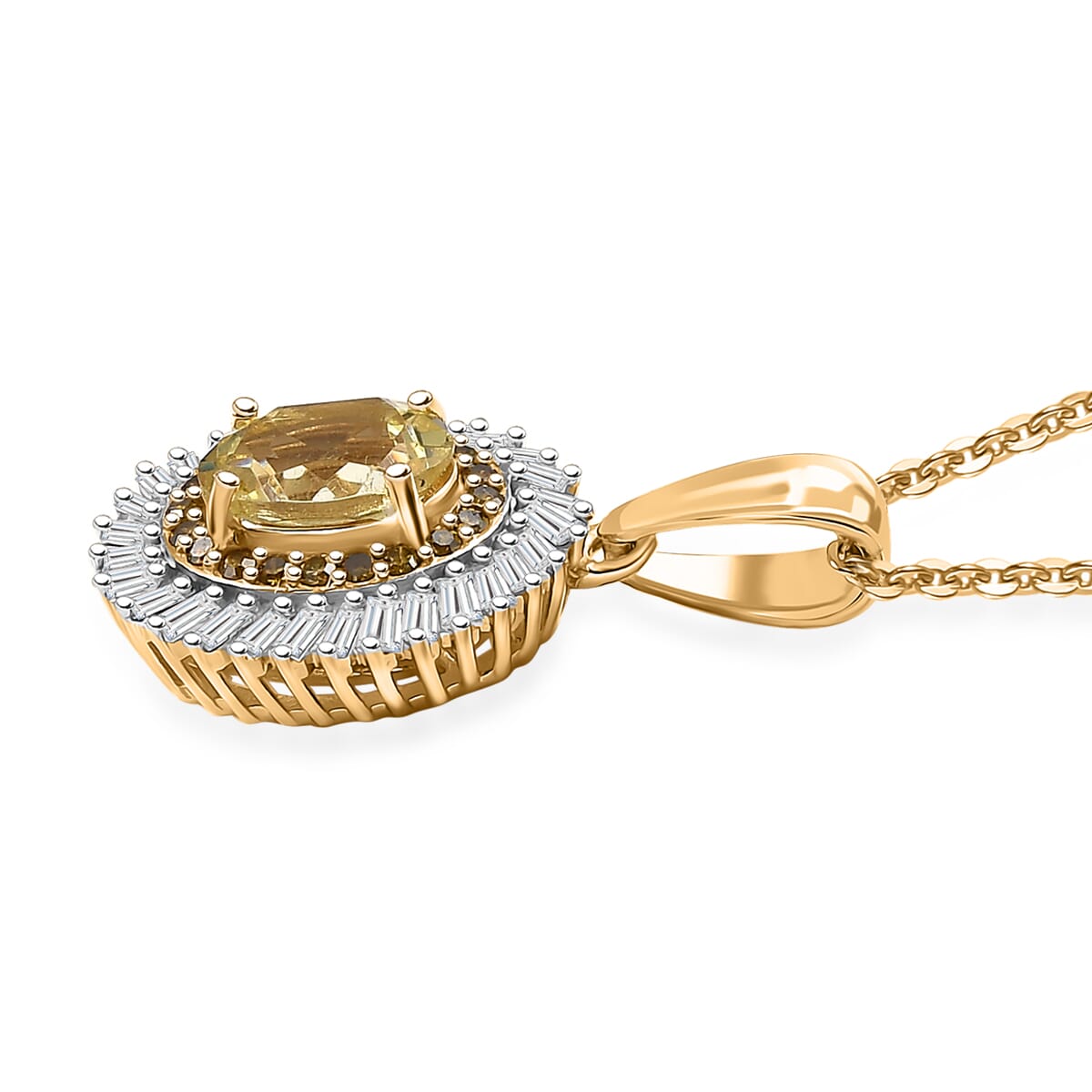 Premium Madagascar Yellow Apatite, Natural Yellow and White Diamond 1.00 ctw Pendant Necklace in 18K Vermeil Yellow Gold Over Sterling Silver 20 Inches image number 3