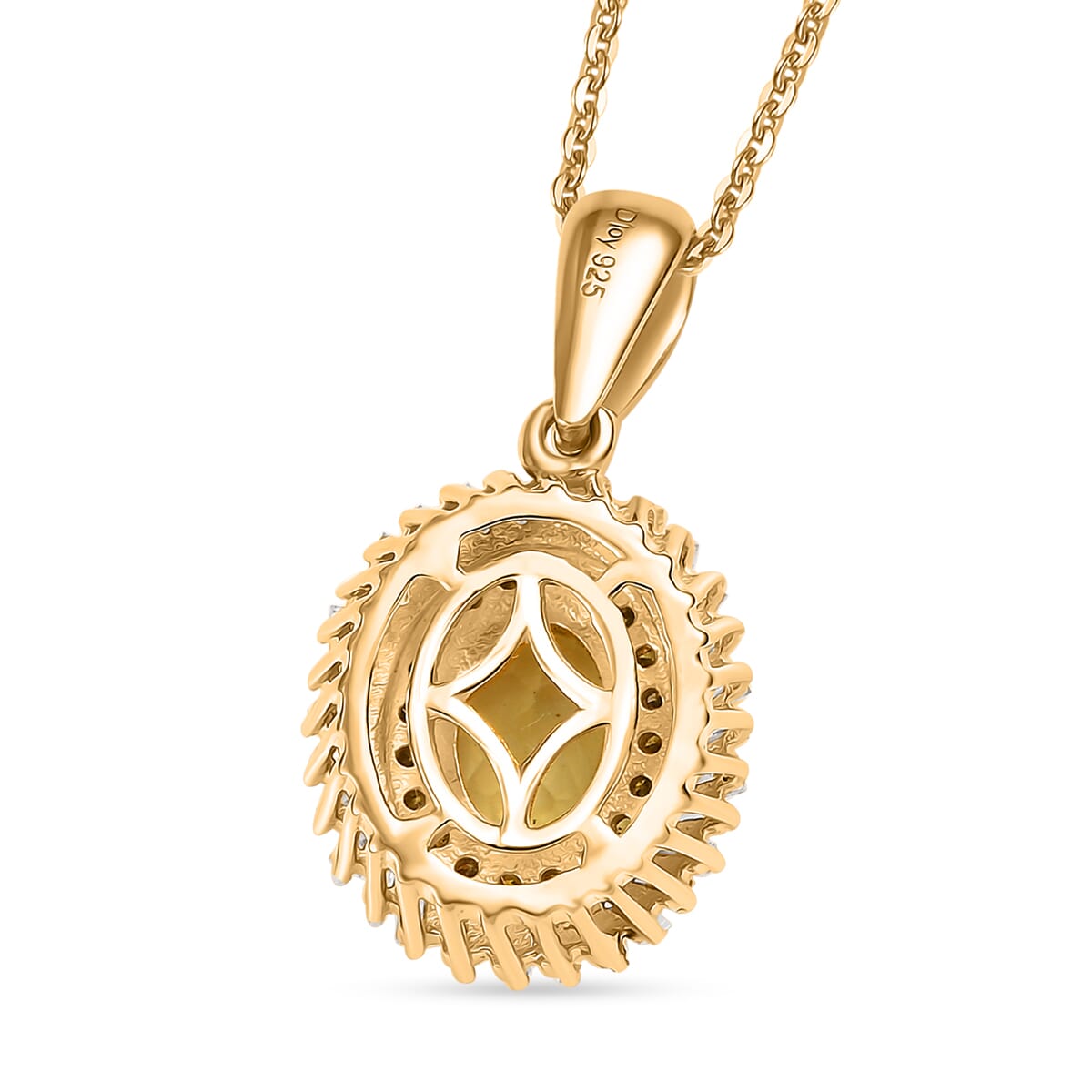Premium Madagascar Yellow Apatite, Natural Yellow and White Diamond 1.00 ctw Pendant Necklace in 18K Vermeil Yellow Gold Over Sterling Silver 20 Inches image number 4