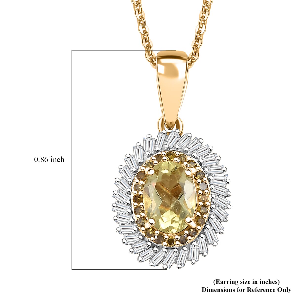 Premium Madagascar Yellow Apatite, Natural Yellow and White Diamond 1.00 ctw Pendant Necklace in 18K Vermeil Yellow Gold Over Sterling Silver 20 Inches image number 6