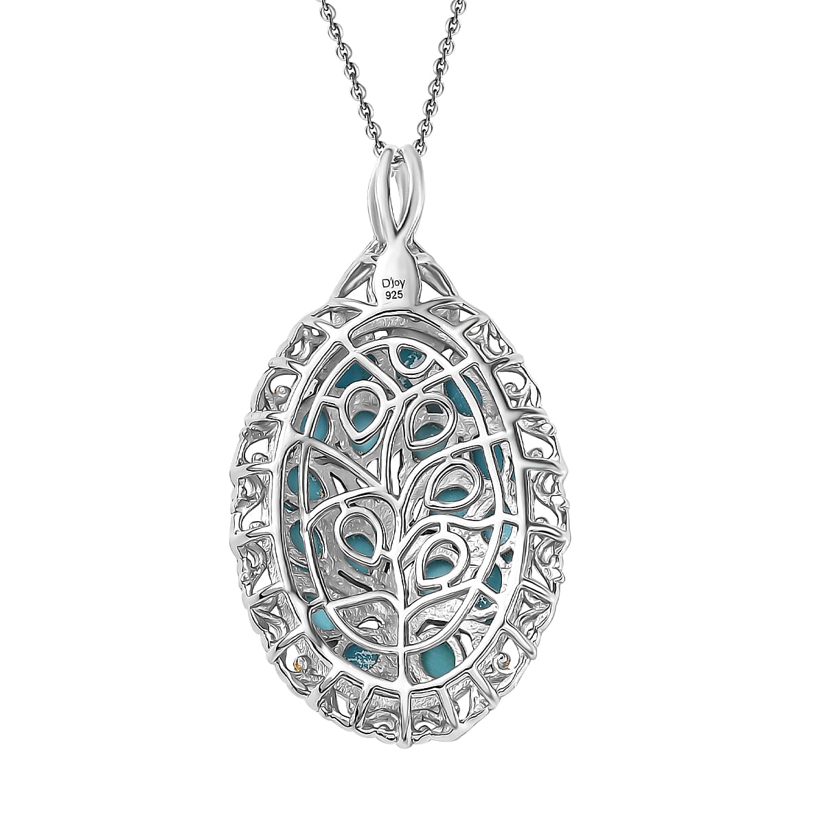 D'Joy Sleeping Beauty Turquoise Ornate 3.90 ctw Tree of Life Pendant Necklace in 18K Vermeil YG and Rhodium Over Sterling Silver 20 Inches