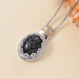 Karis Natural Yooperlite 10.00 ctw Crown Pendant in 18K YG Plated and Platinum Bond with Stainless Steel Necklace with Free UV Flash Light 20 Inches