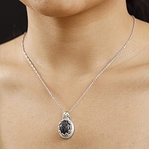 Karis Natural Yooperlite 10.00 ctw Crown Pendant in 18K YG Plated and Platinum Bond with Stainless Steel Necklace with Free UV Flash Light 20 Inches